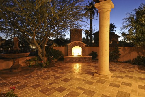 Dining room front courtyard fireplace